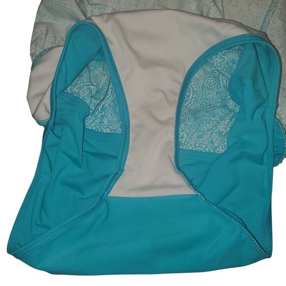 Lands End Size 12T Tall Long Women's Paisley One Piece Full Swimsuit Aqua Padded - Picture 5 of 9